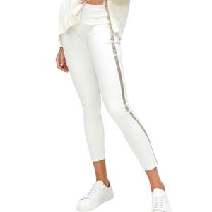 7 For All Mankind White & Metallic Gold Striped High Waist Ankle Skinny Jeans 28